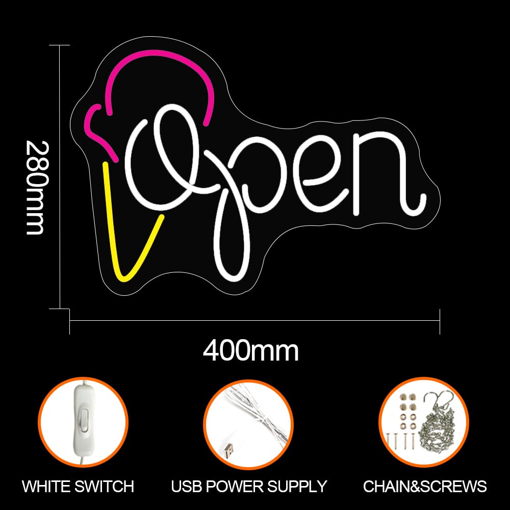 White Neon Sign for Ice Cream Store, Home Bar Decor - USB Operated